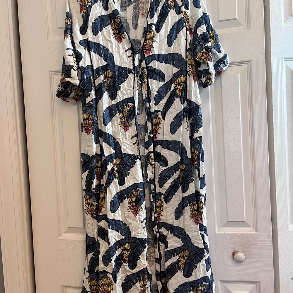 H&M DESMOND & DEMPSEY Linen-Blend Kaftan Midi Dress